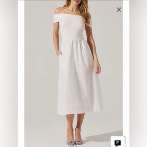 Astr White Off-Shoulder Eyelet Maxi Dress